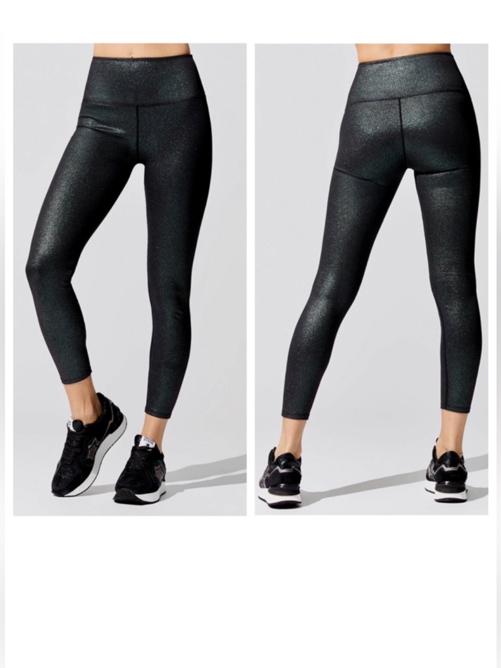 Carbon38 Women’s size Medium Black Ribbed Iridescent Green Leggings